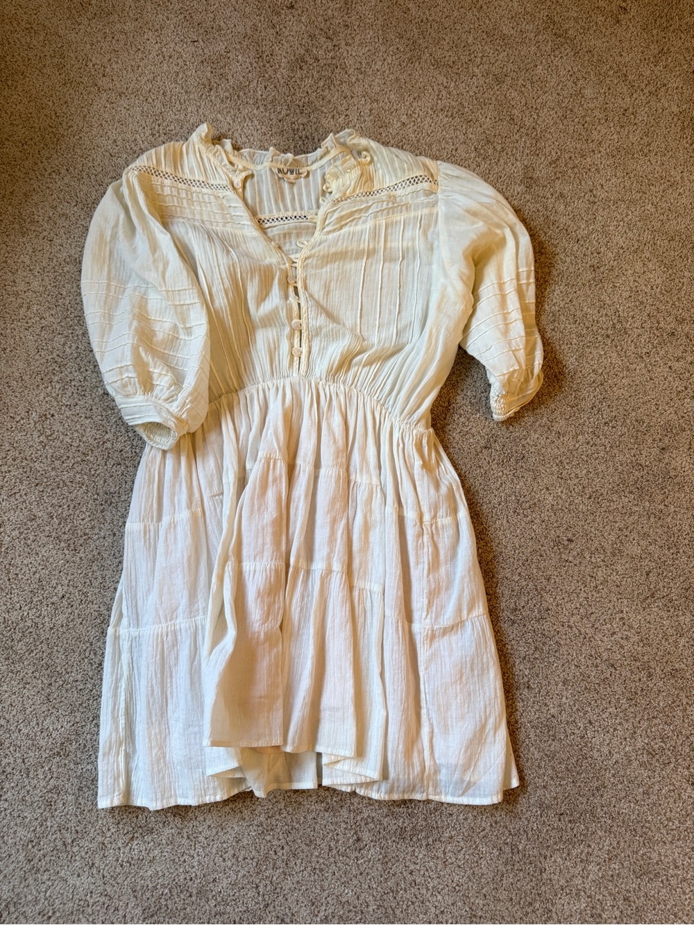 ROWIE Boho Cream Peasant Dress with Lace